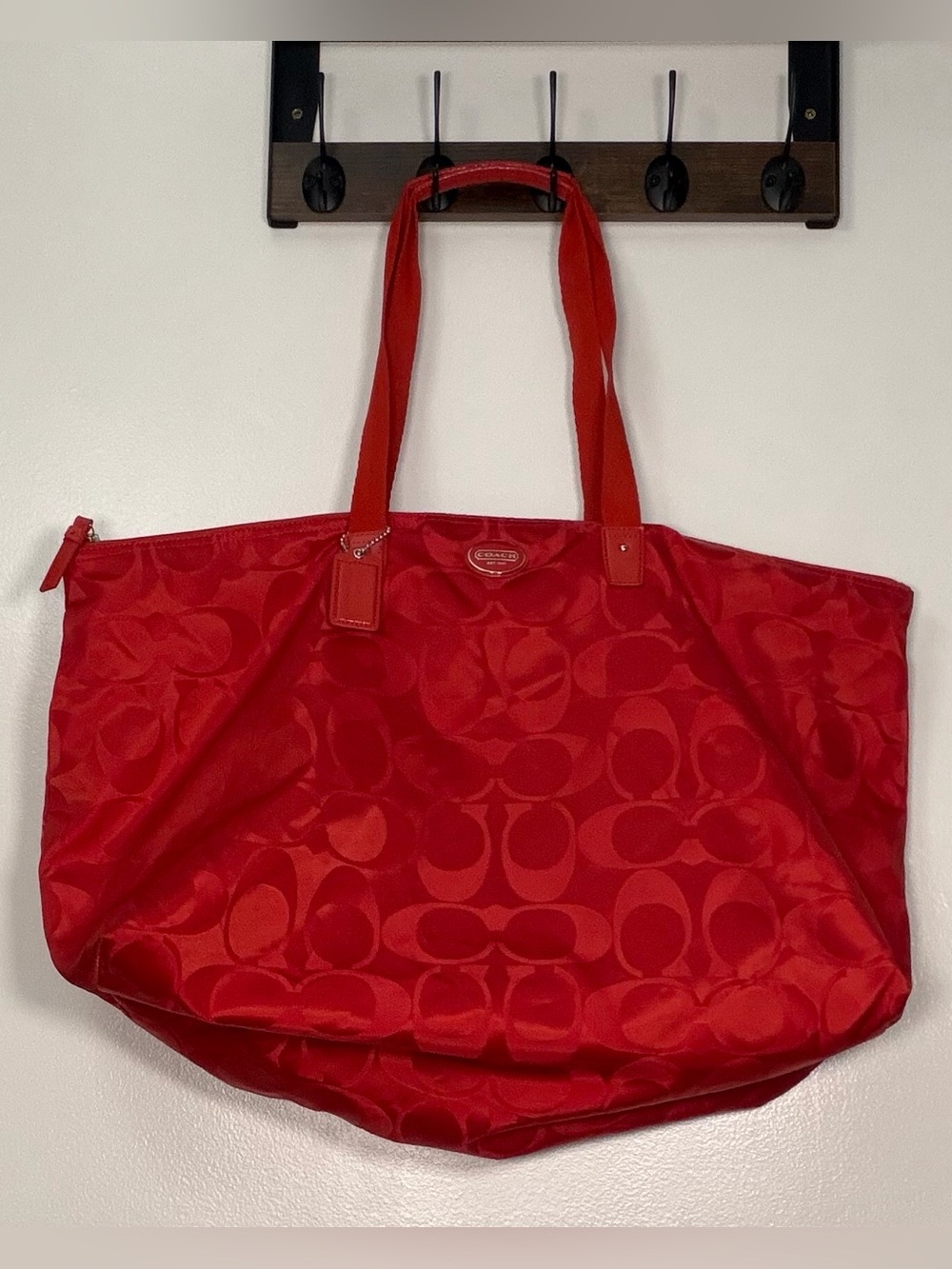 Coach Red Signature Jacquard Tote